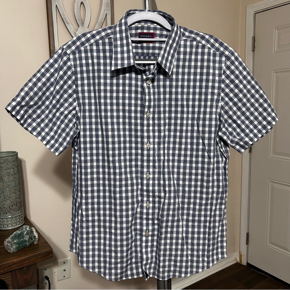 UNTUCKit Medium Men’s Slim‎ Fit Wrinkle Free Blue Light Blue White Plaid